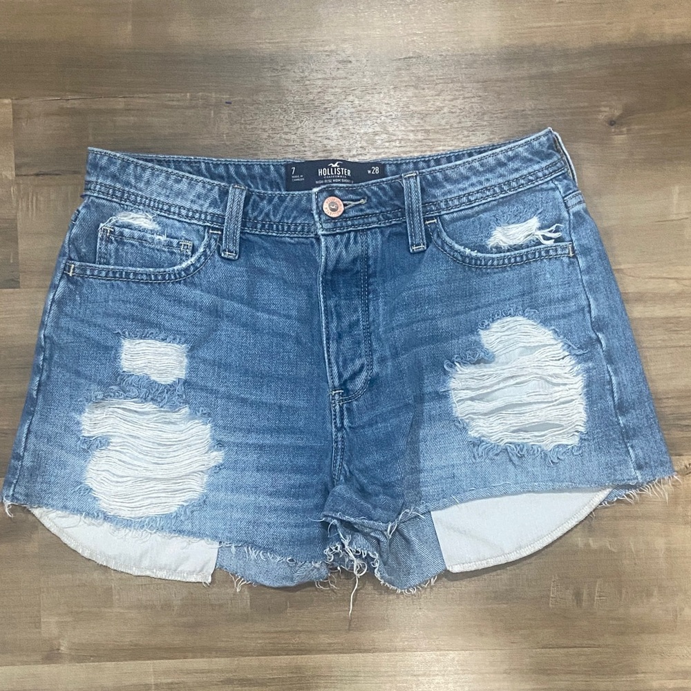 100% cotton Hollister Women's Distressed Light Blue Jean Shorts
